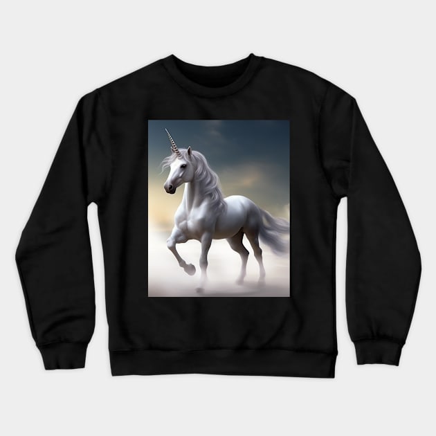 Mythical White Unicorn Crewneck Sweatshirt by AI Art Originals